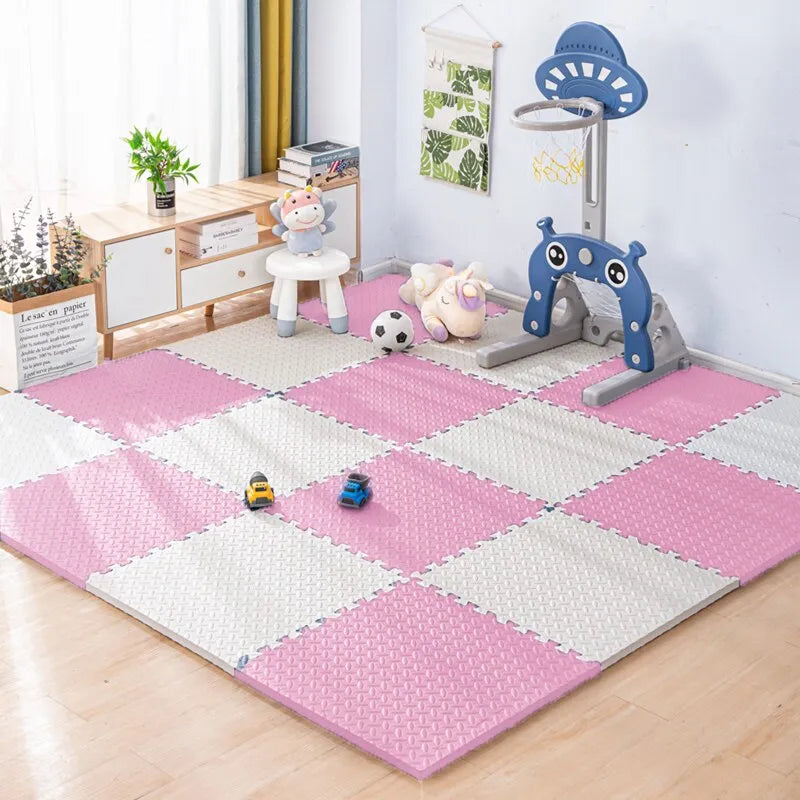 tapis mousse bebe rose blanc