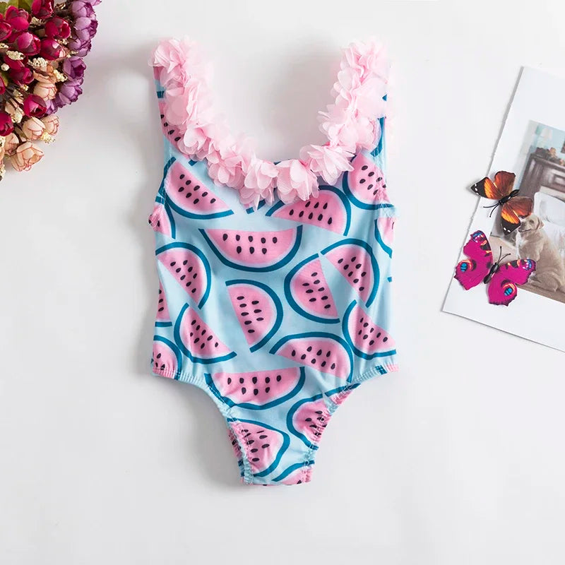 maillot de bain fille melon d'eau et volant