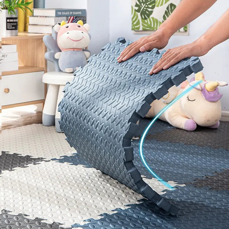 tapis mousse bebe bleu blanc