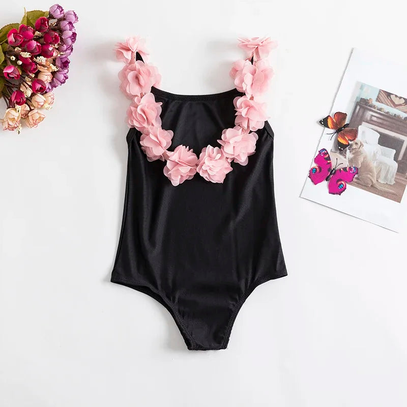 maillot de bain fille noir avec volant