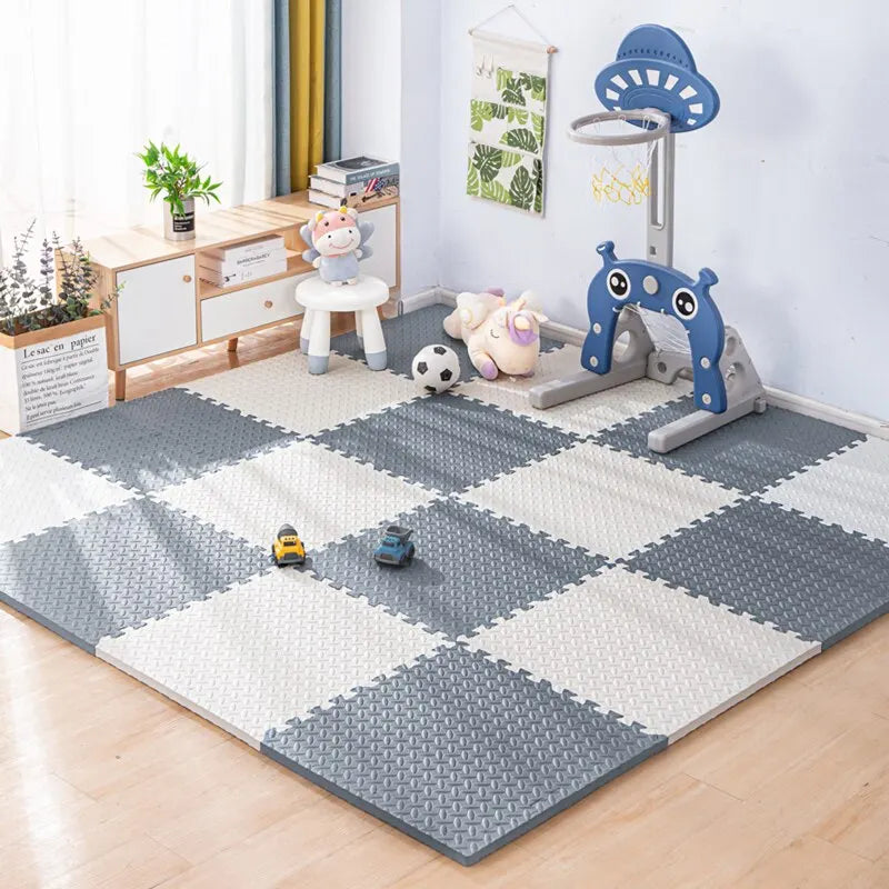 tapis mousse bebe bleu blanc